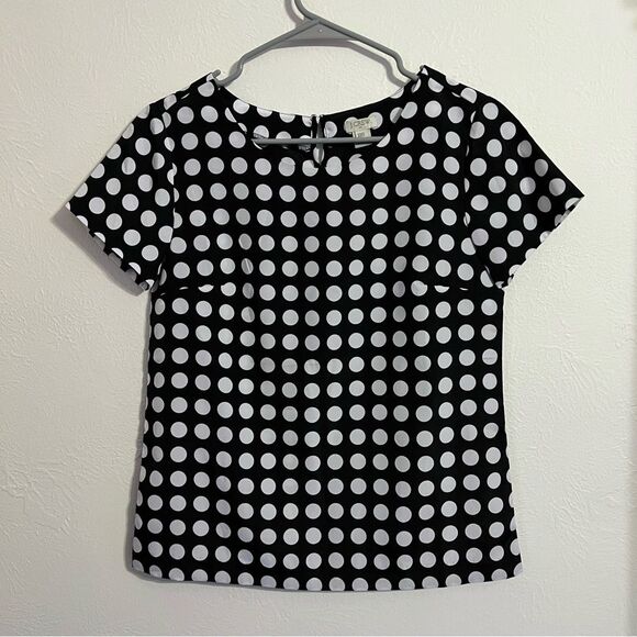 J. Crew Black and white polka dot boxy fit short sleeve blouse, size XXS - Picture 1 of 4